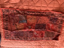 Red Hand Embroidery Floral Tapestry Indian Cotton Wall Hanging  32” X 17 1/2”