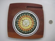 ICONIC MCM ALAN WALLWORK STUDIO POTTERY TILE TRIVET CHEESE BOARD WOODEN WYNCRAFT