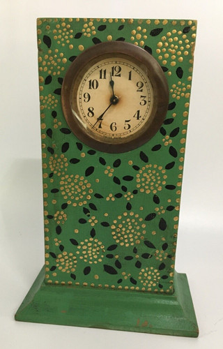 Wooden clock painted green - wooden, clock,