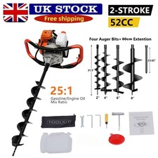 52CC Petrol Post Hole Borer Fence Earth Auger Digger + 4 Bits + Extension UK