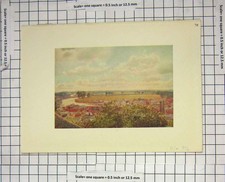 Original Old Antique Print Colour View Town Houses Trees England
