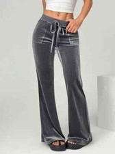 Gray Velvet Flare Pants - High-Waisted, Wide Leg with Tie Detail - Size 16/XL
