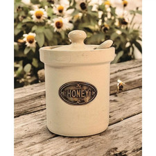 Ceramic Cream Honey Pot Jar with Lid & Spoon Vintage Rustic Storage Jar Set