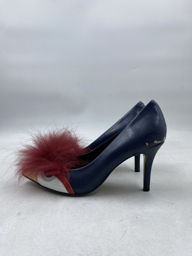 Fendi navy leather pom - pom,