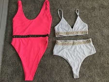 I Saw It First White Bikini Top Size 10 Bottom Size 12 and Neon Pink Swimsuit 10