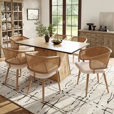 6 Pcs Dining Chairs with Padded Seat Metal Legs Rattan Backrest Kitchen Chairs