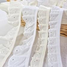 Broderie Anglaise Lace Gathered Trim White Sewing Craft - 25mm 45 mm wide x 2 M