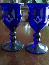PAIR OF MASONIC BRISTOL BLUE