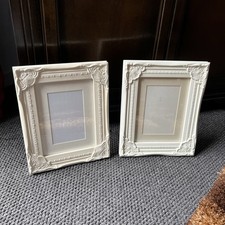 PAIR OF BAROQUE  PICTURE/ PHOTO FRAMES  FREESTANDING/ CREAM FINISH 8.5” X 10.5” 