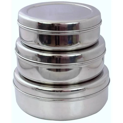 3pc stainless steel puri dabba - stainless,