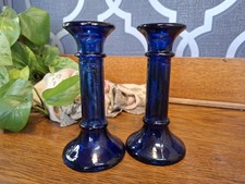 Pair Of Vintage Woolworths Cobalt Blue Candle Stick Holders