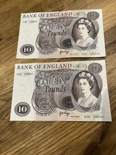 OLD TEN POUNDS NOTE  JB PAGE  BANK OF ENGLAND  CONSECUTIVE NUMBER X2