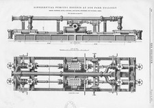 CLAY CROSS COLLIERY Doe Park Pit Pumping Engines 2 x Engineering Prints 1874