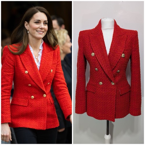 Zara red textured tweed blazer - red,