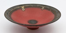 MARTIN SILBER SMALL RED & BRONZE LUCIE RIE STLYE STUDIO POTTERY PORCELAIN BOWL