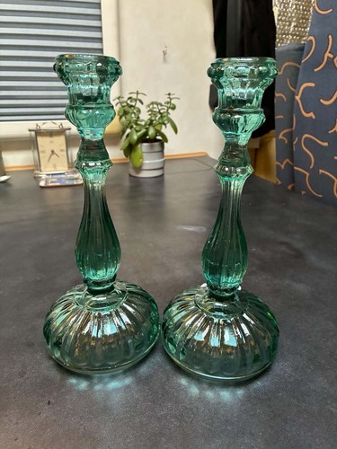 Pair teal green glass - pair,