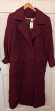VTG Lauren Meren 100% Wool Coat Womens 8P Wine Red Double Breasted Oversized NWT