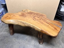 Rustic Live Edge Wooden Bench – Handmade Solid Wood Slab with Natural Log Legs