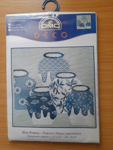 Blue pottery cross stitch 12 - cross,