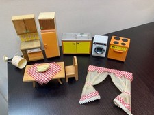 Lundby  1970's vintage dolls house - 4 matching kitchen units, washer, table etc