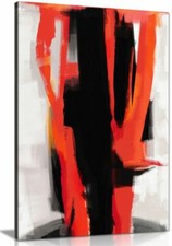 Abstract Expressionist Painting Black White Red Canvas Wall Art Picture Print