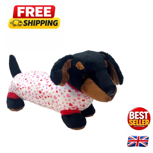 Cuddly 30cm black sausage dog - sausage,