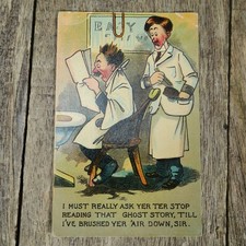 Vintage Comic Postcard, Ghost Story Newspaper, Barber Hairdresser