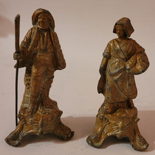 Fisherman And Fisherman's Wife Bronzed Style Metal Figurines