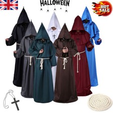 Unisex Adult Halloween Robe Hooded Cloak Costume Cosplay Monk Suit Priest Roles
