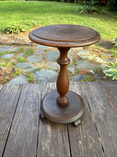 Antique oak pedestal plant - pedestal,