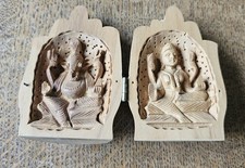 Handcarved Wooden Folding Praying Hands Inside Lord Ganesh & Goddess Lakshmi 