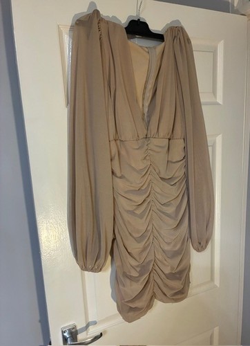 Cream beige ruched dress - cream/beige, size