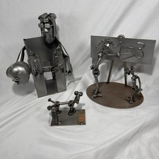 Hinz & Kunst Metal Nuts And Bolts Sculptures X3 Dog Teacher & Wine Holder