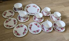 Queen Anne Rose Floral Bone China Tea Set 19 Piece Jug Bowl Tea Plate Vintage