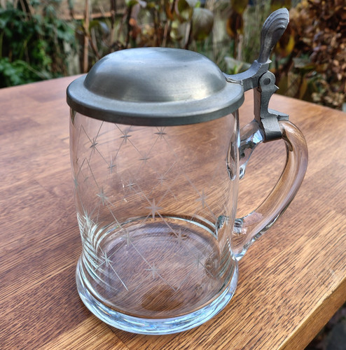 Vintage glass beer stein - beer, /