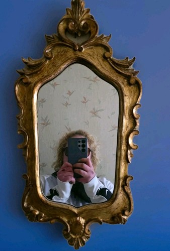 Vintage gold gilt oval mirror - gold,