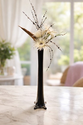 Elegant tall black glass vase - tall,