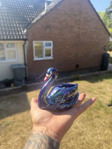 Vintage ceramic blue swan - vintage,