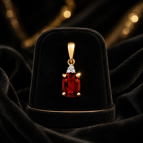 Cushion garnet diamond - diamond, pendant