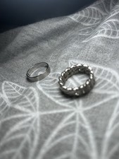 2x Men’s Stainless Steel Rings – Plain Band & Braided Chain Style – Silver Tone