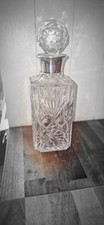 Sterling Silver Neck Crystal Cut Glass Whisky  Decanter