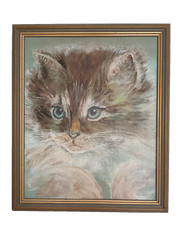 Oil On Board Painting Small Framed  Of A Pretty Tabby Kitten Fantastic Detail