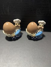 Vintage Ceramic Salt Pepper shakers x2 chefs with egg shakers  