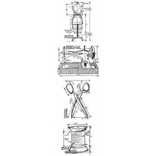 Tim Holtz Mini Blueprints Strip Cling Stamps 3"x10" - Sewing
