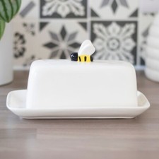 White China Bee Butter Dish