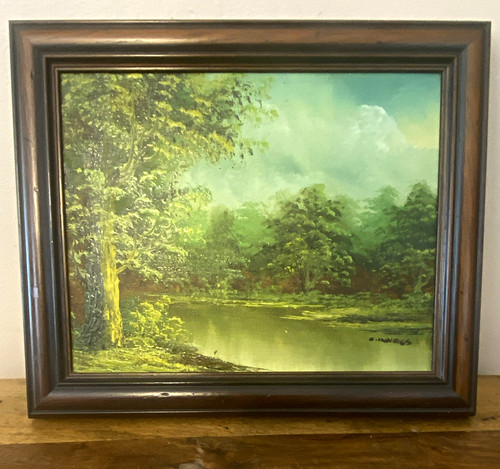 Framed signed oil board - framed,