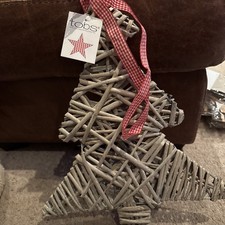 Large Grey Wicker Tree With Red Check Ribbon 35cm x 44cm Tobs Ltd
