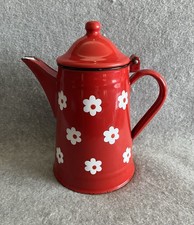 Vintage Yugoslavian Red & White Daisy Enamel Coffee Pot Retro 1970s