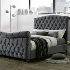 Ottoman Sleigh Bed Frame Plush Velvet Upholstered Gas Lift Storage Double King