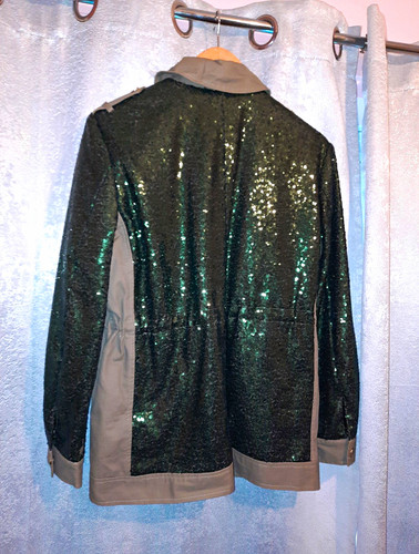 Women green sequin military - women's,